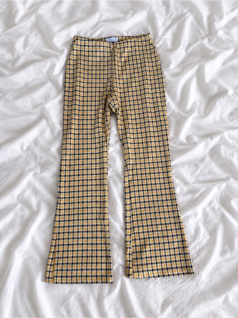 Urban Outfitters Yellow and Black Plaid Knit Flared Leggings